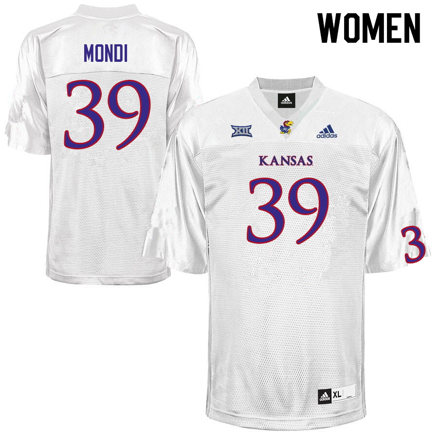 Women #39 Cole Mondi Kansas Jayhawks College Football Jerseys Sale-White - Click Image to Close